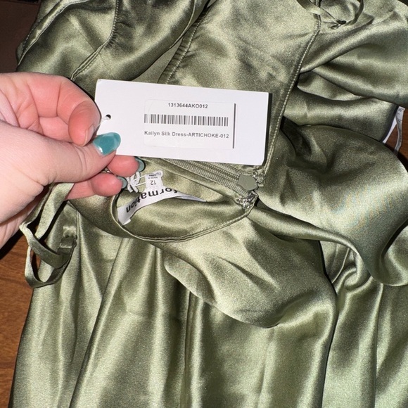 Reformation Kailyn Silk Dress Midi Artichoke Green XL - Picture 7 of 10